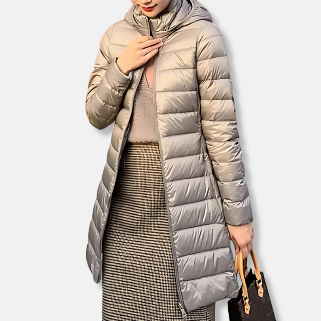 Women's Puffer Jacket – Slim Fit – Lightweight Quilted – Mid-Length with Hood