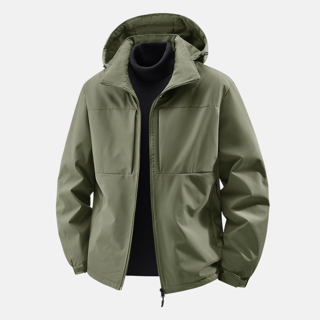 Men's Jacket – Windproof Water-repellent – Relaxed Fit – With Hood and Zippered Pockets