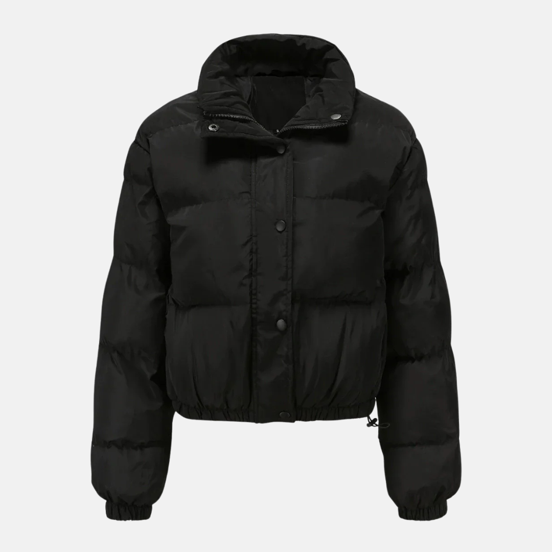 Women's Coat - Woven Fabric - Loose Fit - High Collar - Cropped Length