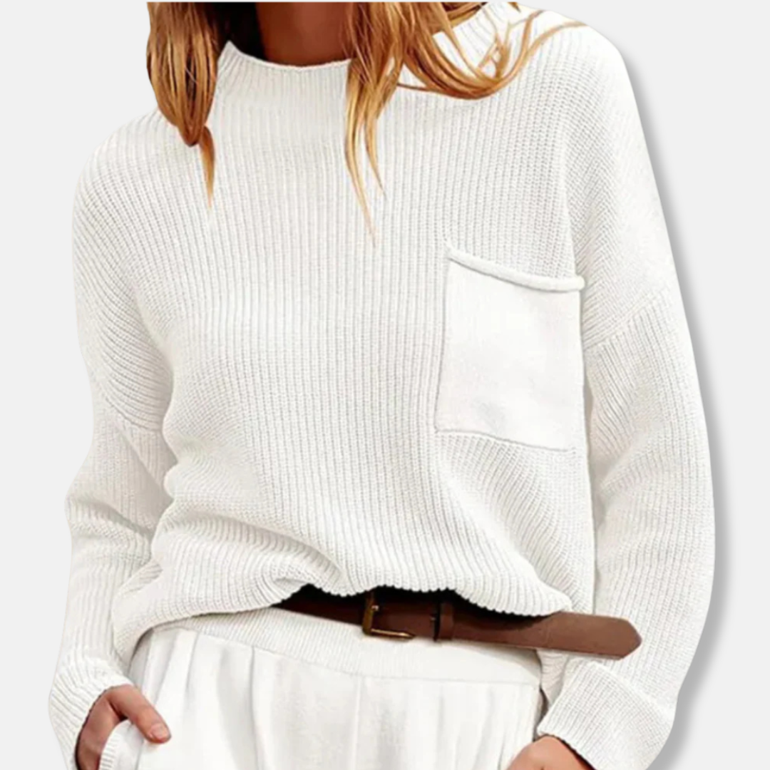 Women's sweater – Relaxed fit – Ribbed knit – Round neck – Long sleeves – Chest pocket