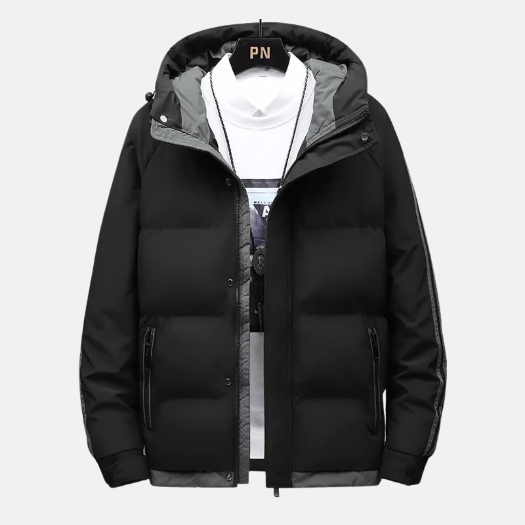Men's Down Jacket - Woven Fabric - High Collar - Adjustable Cuffs