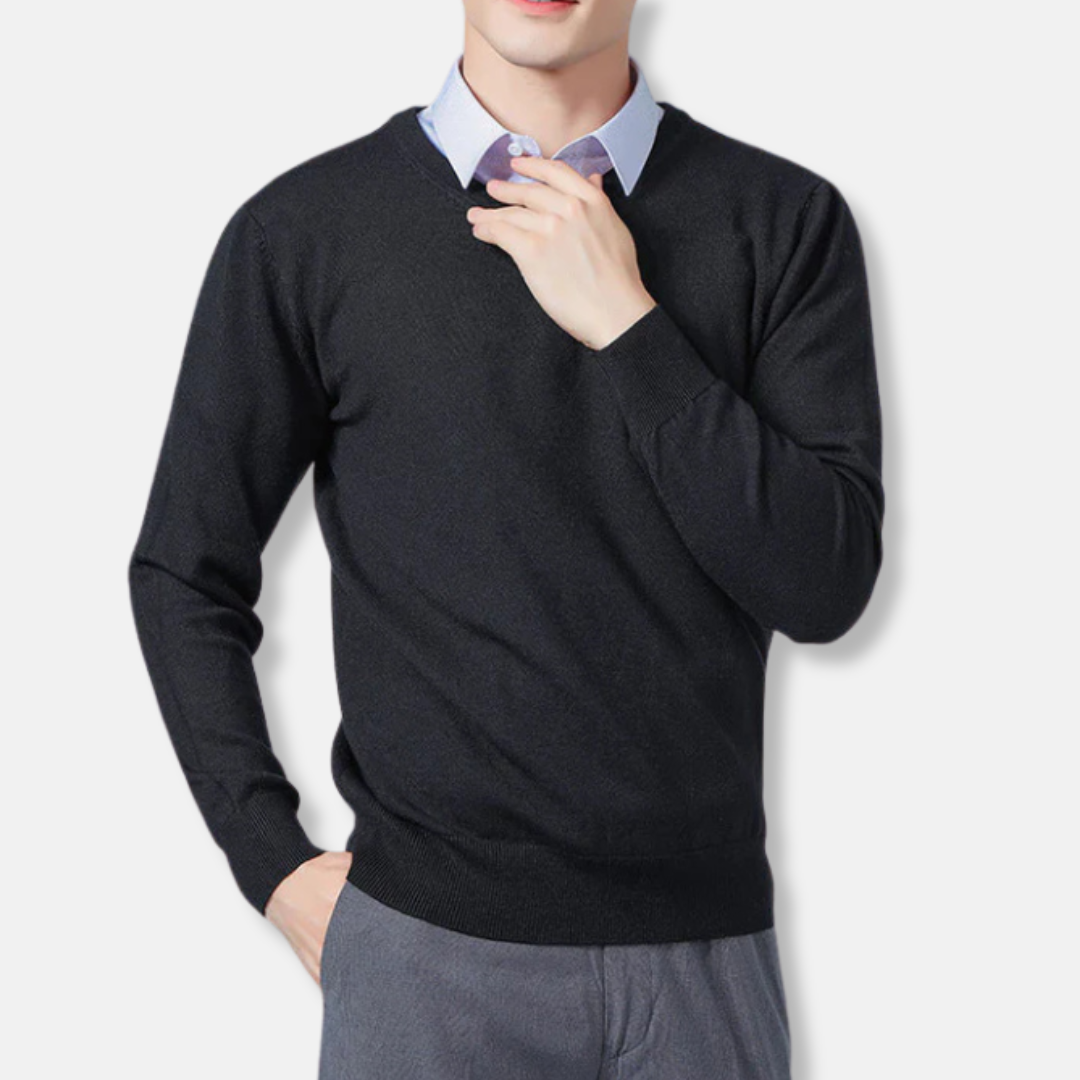 Men's V-neck Sweater – Relaxed Fit – Fine-knit – Ribbing – Long Sleeve