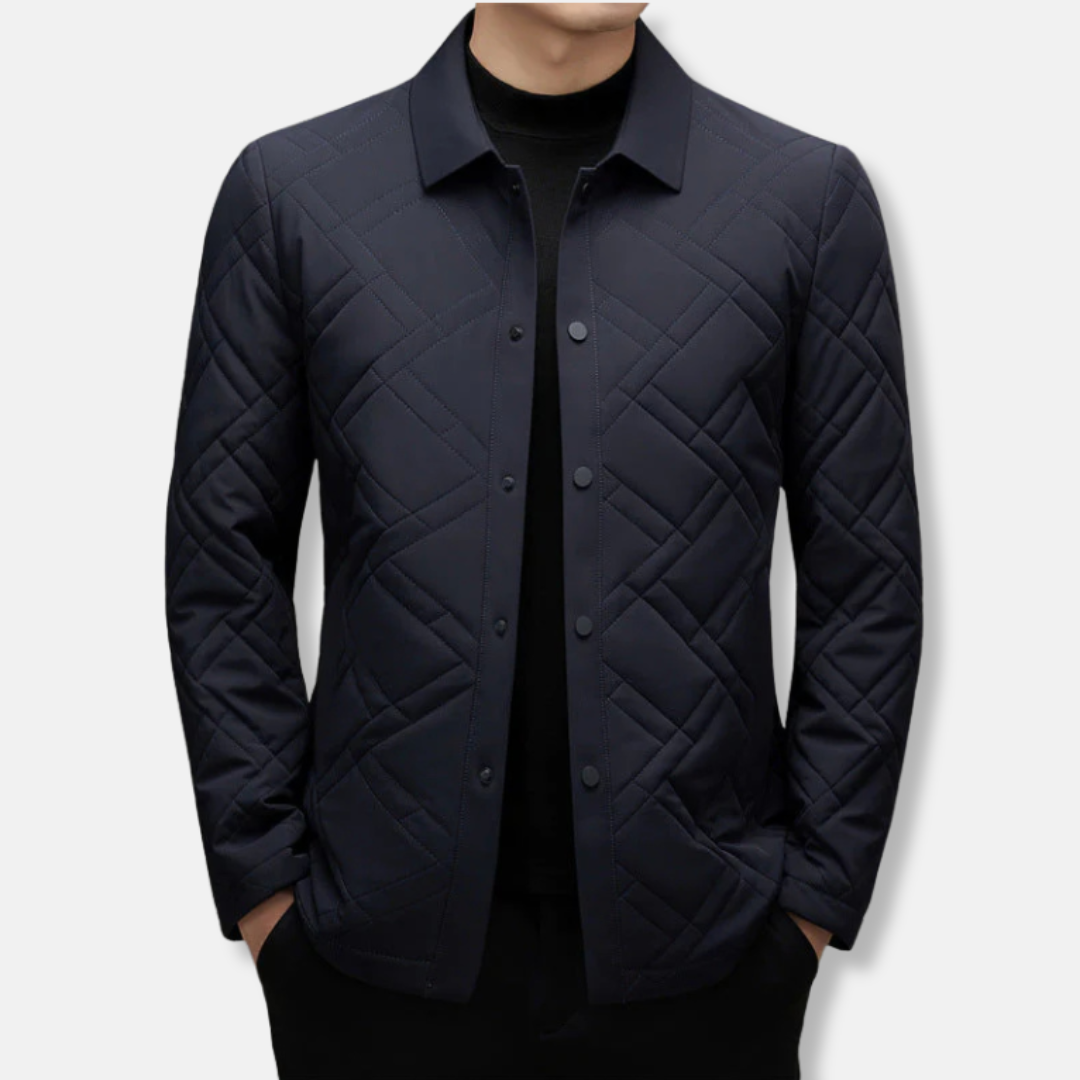 Men's Jacket - Woven Fabric - Tailored Fit - Point Collar - Diamond Quilted Pattern