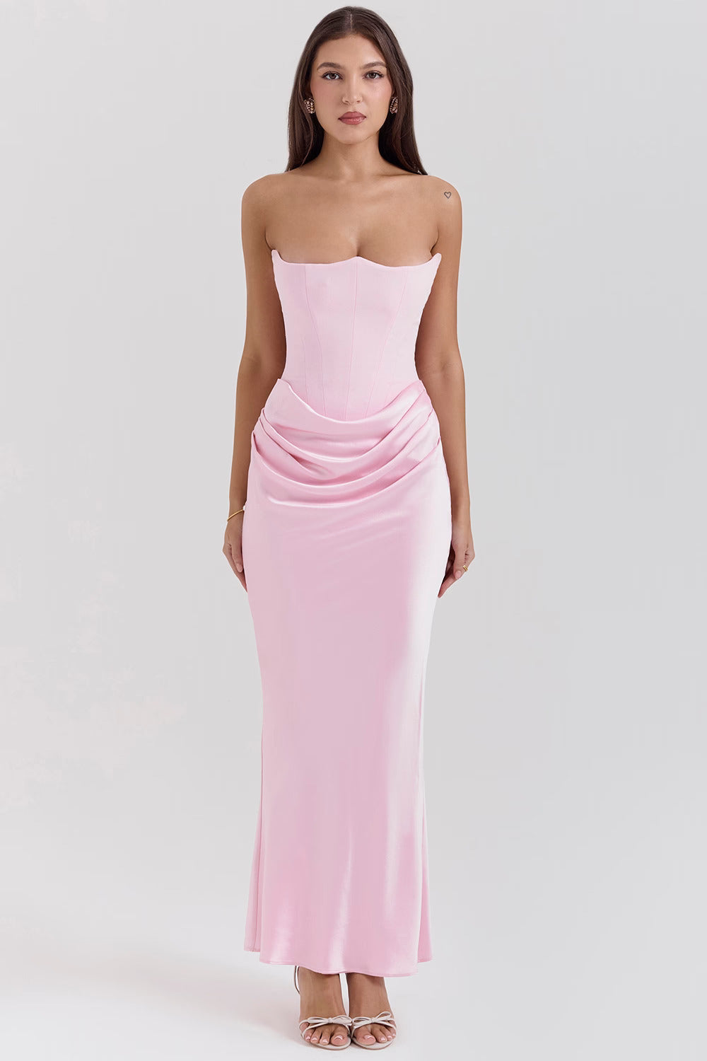 Satin Maxi Corset Dress in Pink