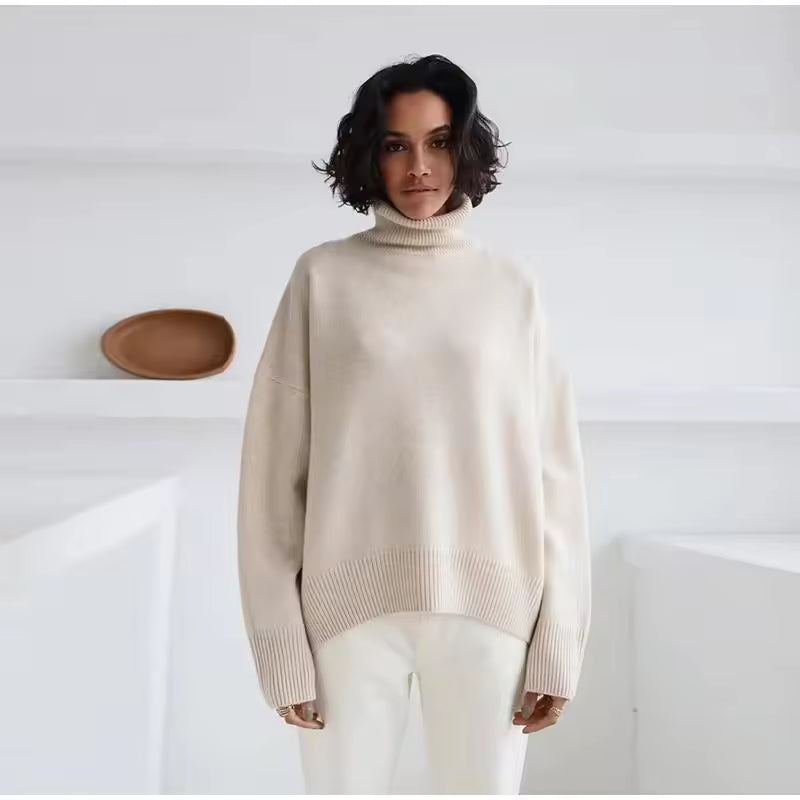Women's Sweater – Oversized Fit – Wool Mix – Ribbed Collar – Long Sleeves
