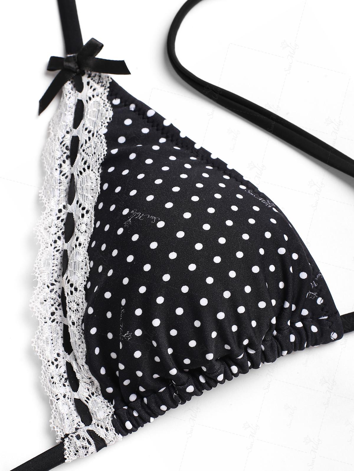 Polka Dot Triangle Bikini with bow and lace trim for women