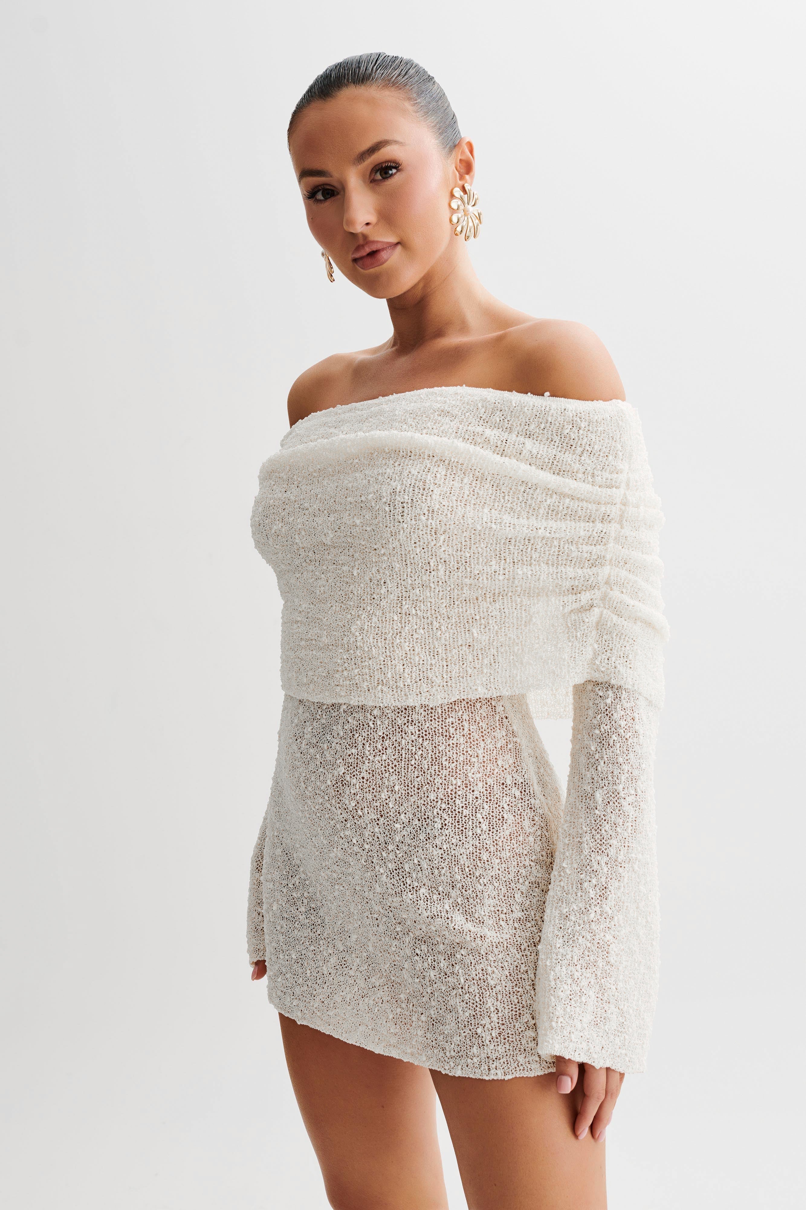 Elegant Off-Shoulder Knitted Dress for Ladies