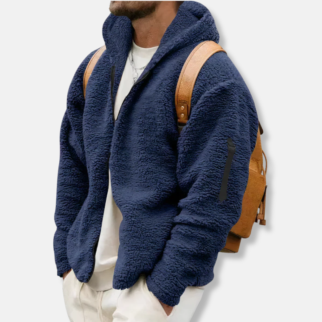 Men's Hoodie – Relaxed Fit – Sherpa Fleece – Full Zip – Side Pockets – Lined