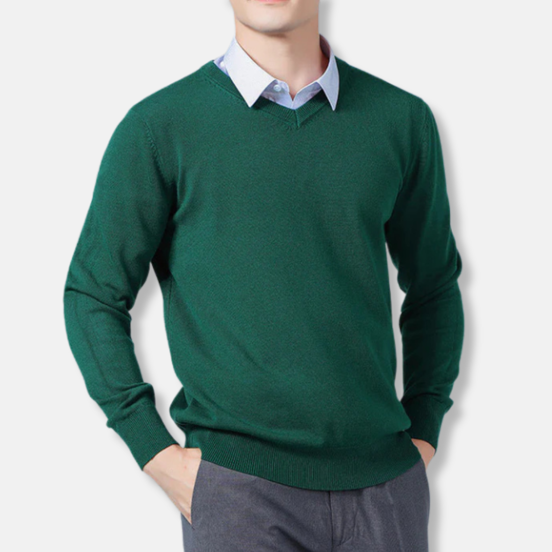 Men's V-neck Sweater – Relaxed Fit – Fine-knit – Ribbing – Long Sleeve