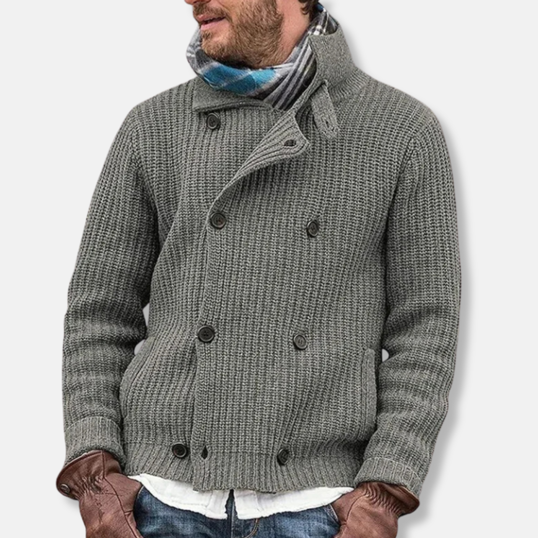 Men's Knitted Jacket – Relaxed Fit – Double Lined – Ribbed – High Collar
