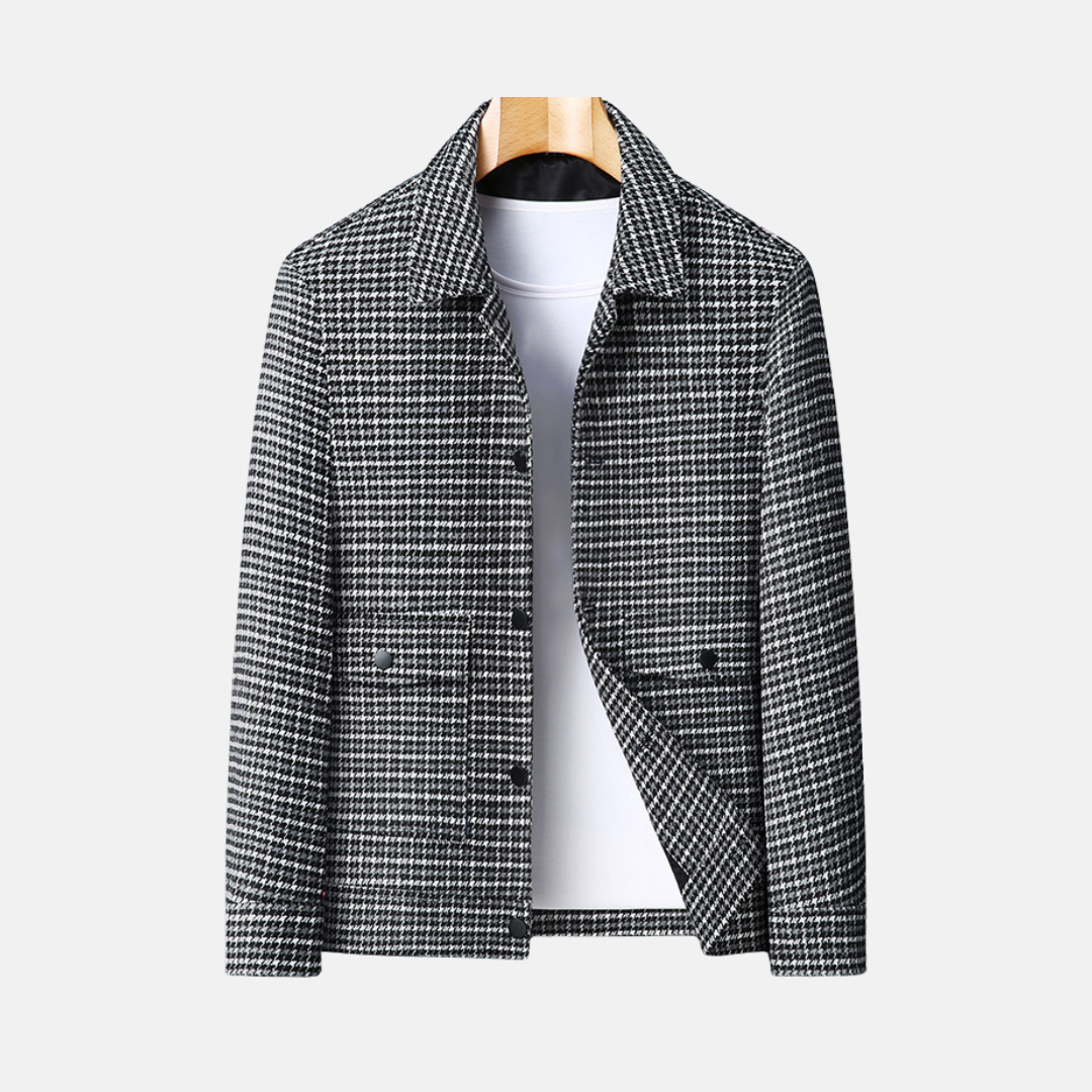 Men's Coat - Wool Mix - Micro-check Pattern - Classic Collar