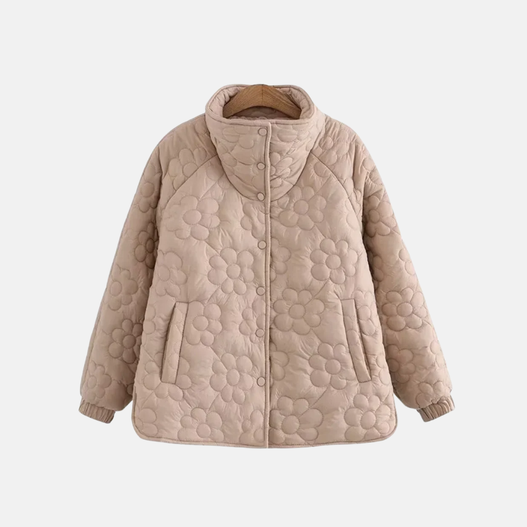 Women's Quilted Jacket – Relaxed Fit – Floral Pattern – Snap Buttons and Pockets