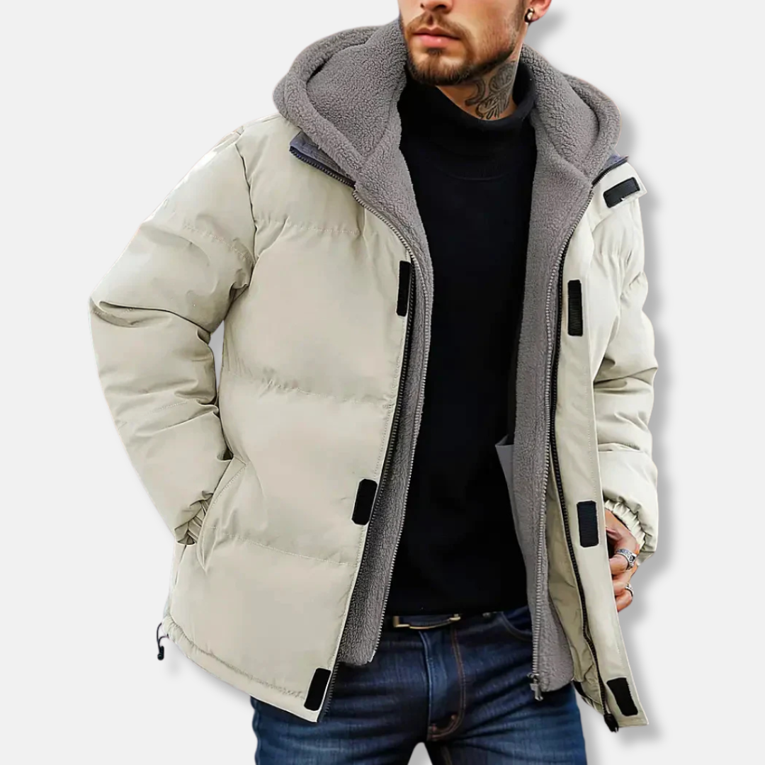 Men's Puffer Winter Jacket – Water-repellent – Fleece Lining – Adjustable Cuffs – Outdoor Model