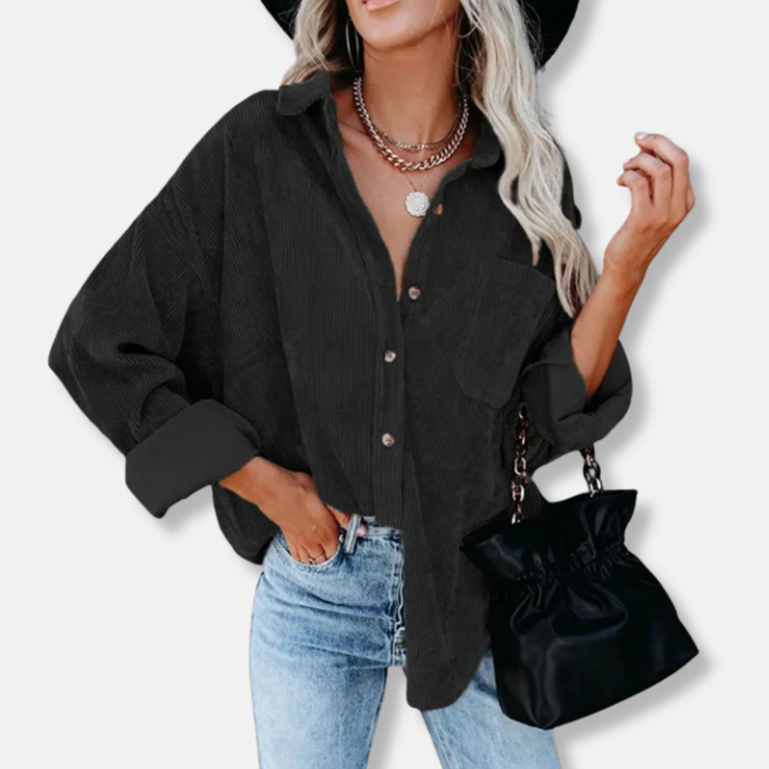 Women's Blouse - Corduroy - Shirt Collar - Oversized - Long Sleeves