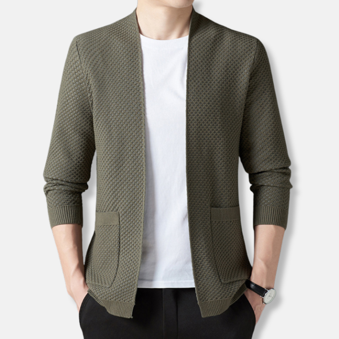 Men's Cardigan - Cotton Blend - Open Front - Hip Length
