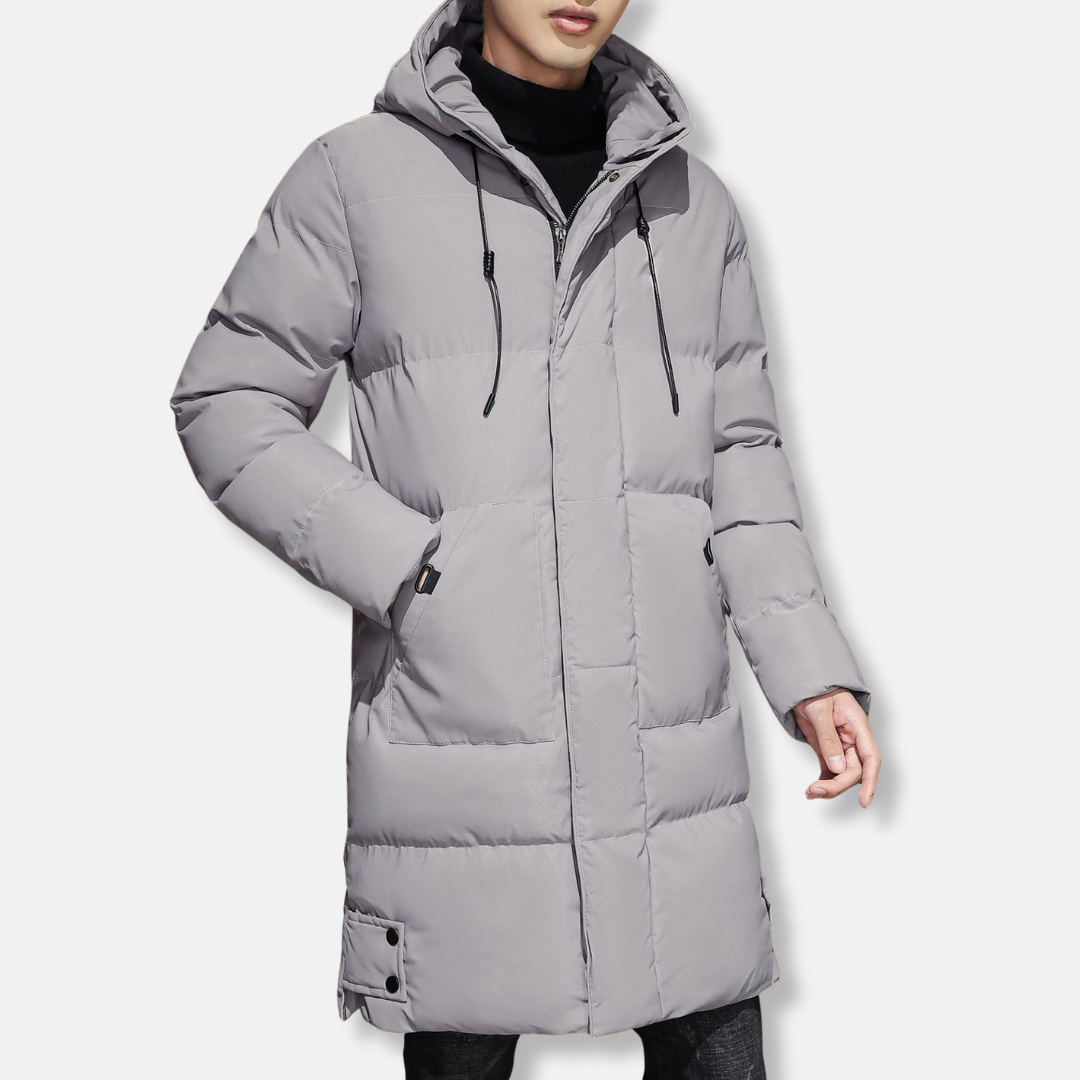 Men's Padded Jacket – Relaxed Fit – Lined Hood – Mid-Length