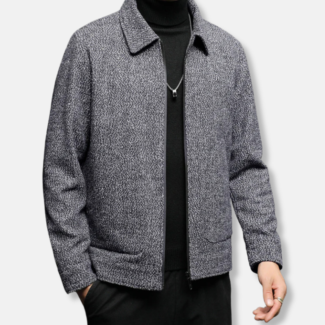 Stylish Men's Jacket – Wool-blend Bomber Jacket with Zipper – Casual and Comfortable