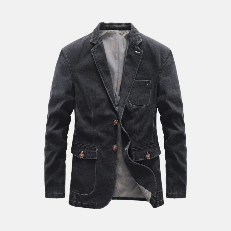 Men's Blazer – Tailored Semi-Slim Fit – Denim Look – Patch Pockets – Topstitch Details
