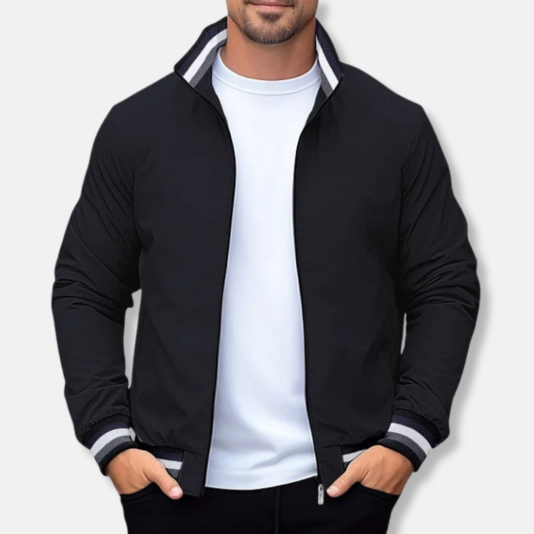 Men's Bomber Jacket - Regular Fit - Ribbed Collar And Cuffs