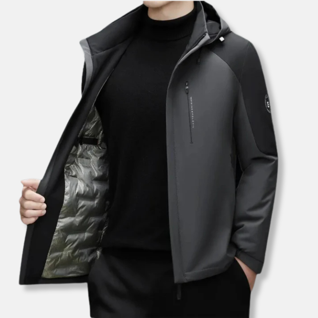 Men's Windproof Jacket – Straight Fit – Adjustable Hood – Zip Pockets