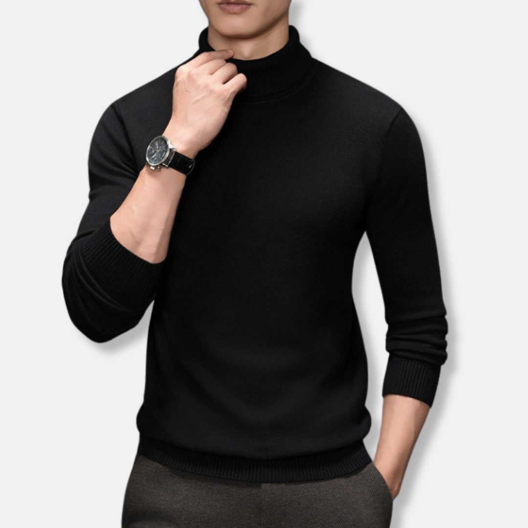 Men's Turtleneck - Fine-Knit Fabric - Slim Fit - Rolled Neck - Ribbed Edges