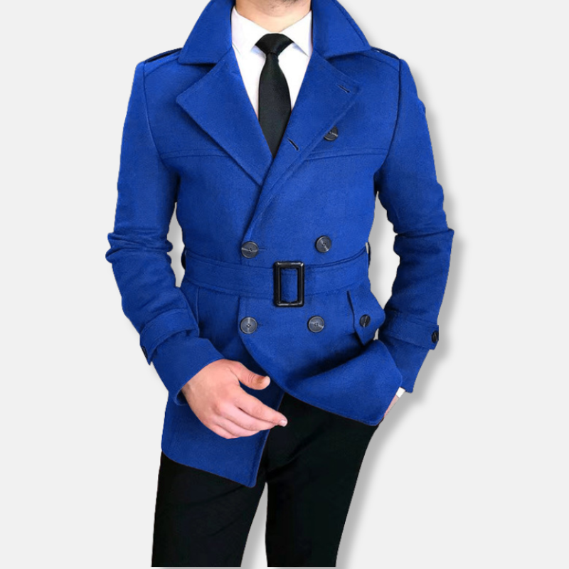 Men's Coat – Wool Mix – Tailored Fit – Double-Button Closure – Waist Belt