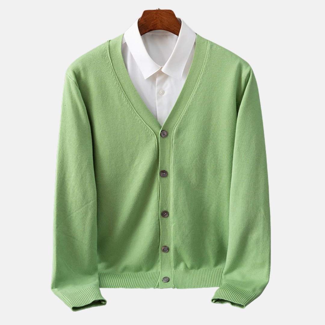 Men's Cardigan - Cotton Blend - V-Neck - Regular Fit