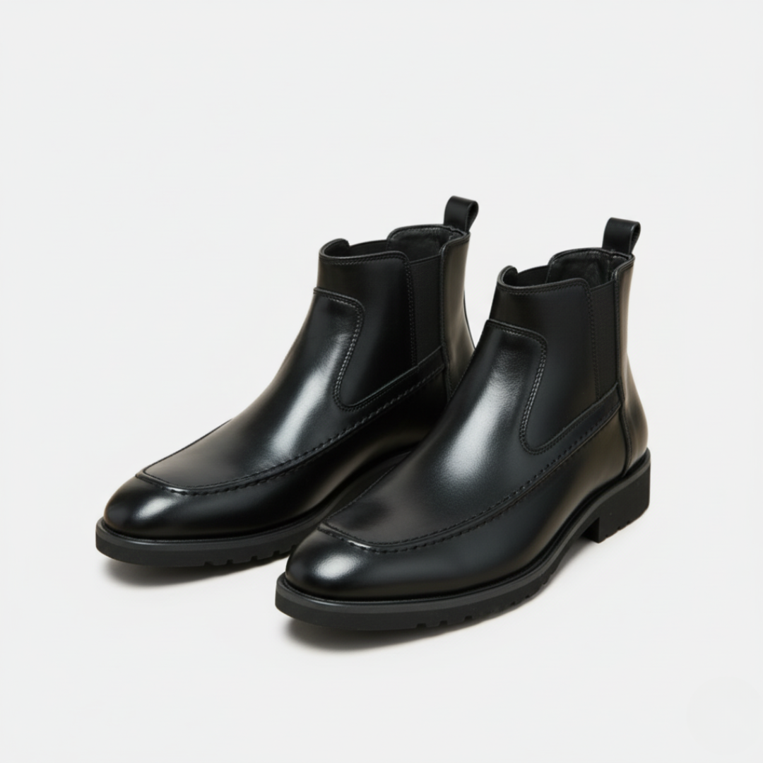 Men's Ankle Boots - Leather Look - Ankle Length - Elastic Sides