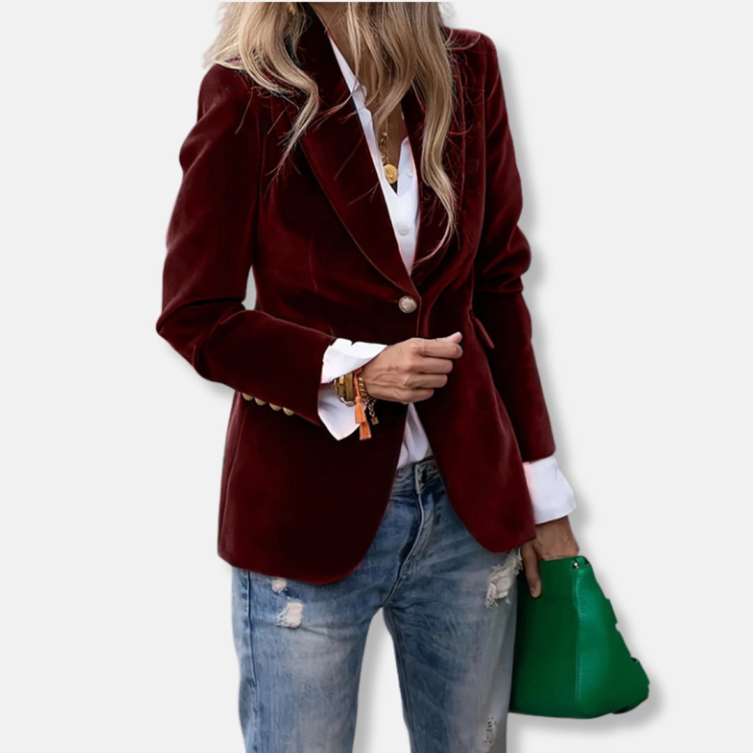 Ladies Blazer - Velvet - Slim Fit - With Notch Lapel