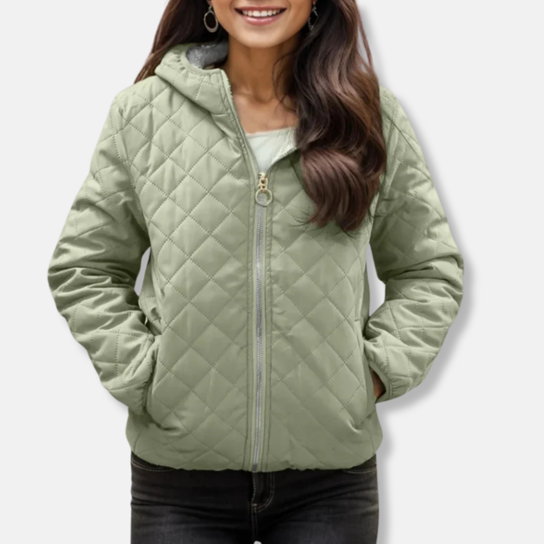 Women's Quilted Jacket – Relaxed Fit – Diamond Stitching – With Hood – Elastic Hem