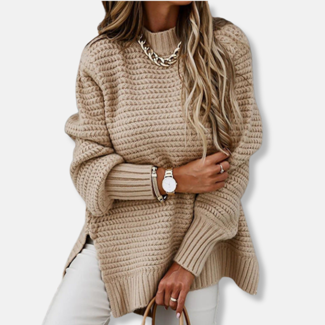 Ladies Sweater – Oversized Fit – Ribbed Knit – Soft Texture – Long Model