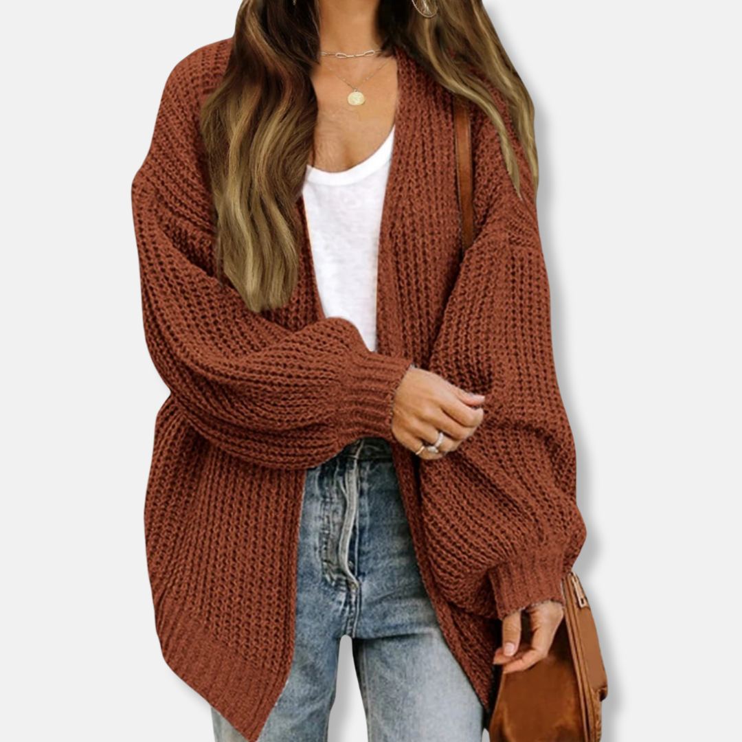 Ladies Cardigan – Oversized Fit – Chunky Knit – Open Front – Lantern Sleeves