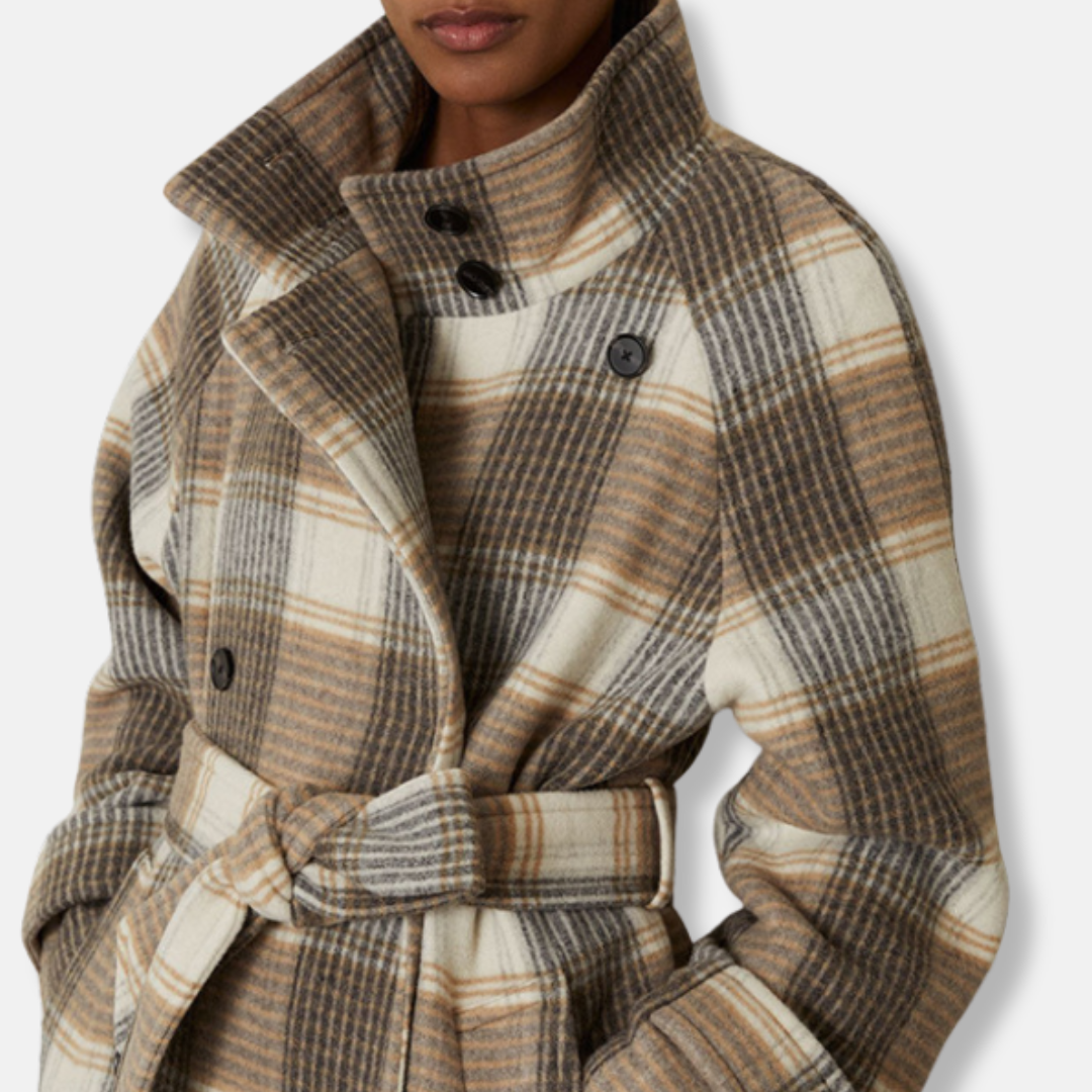 Women's trench coat – Wool blend – Oversized fit – Checked pattern – Double-breasted model