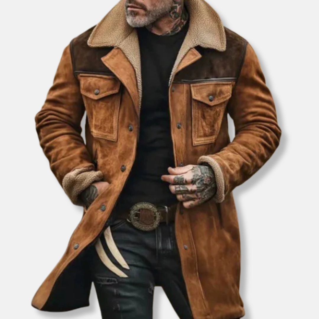 Men's Overcoat – Relaxed fit – Wool look – Plush collar and cuffs – Button closure with pockets