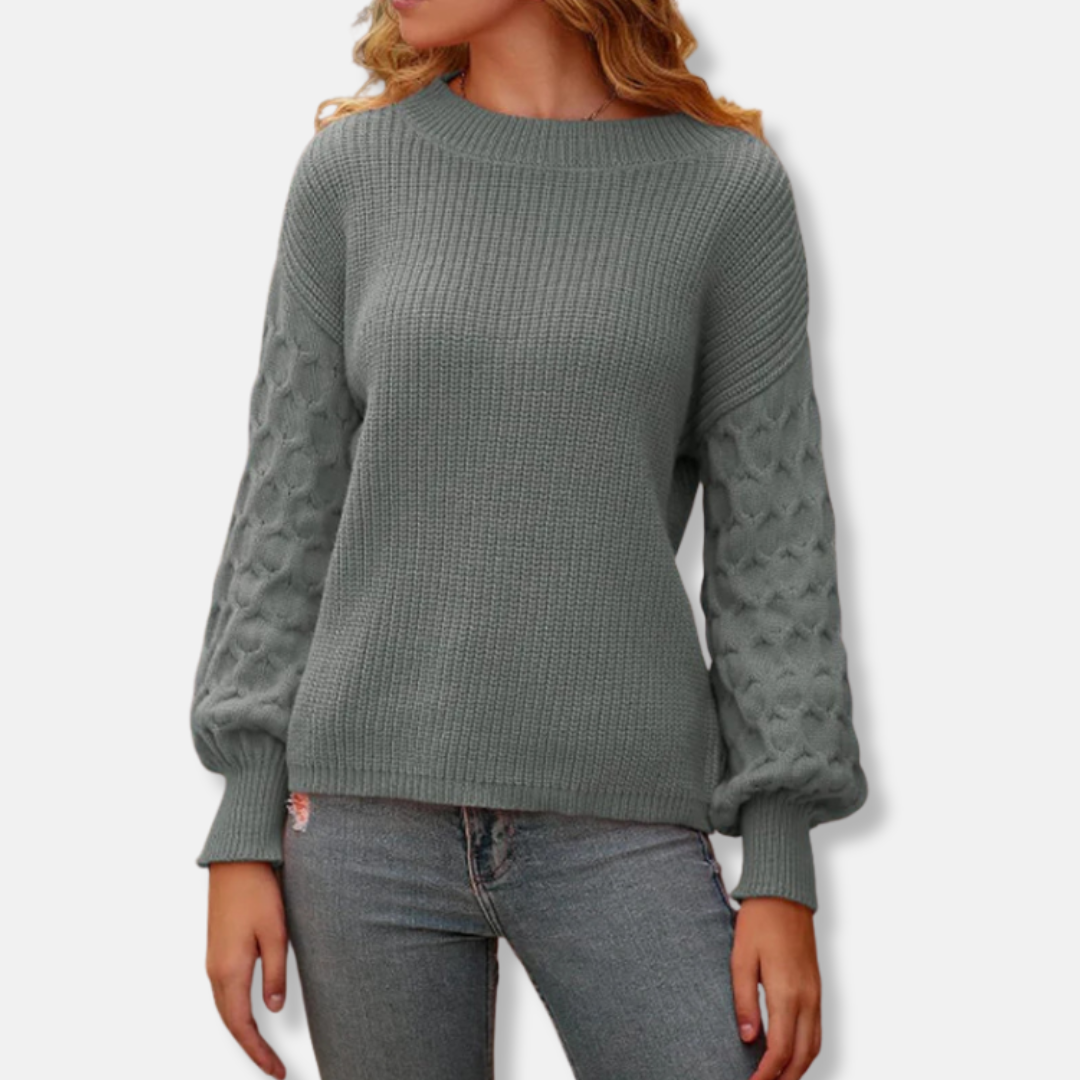 Women's sweater – Relaxed fit – Knitted – Textured sleeves – Balloon sleeves – Ribbed trims