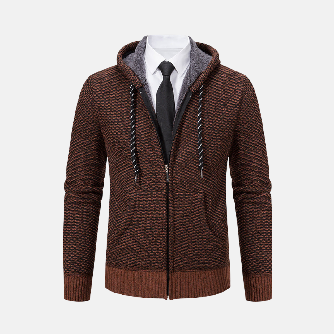 Men's hooded vest – Relaxed fit – Knitted texture – Fleece lined – Zipper closure