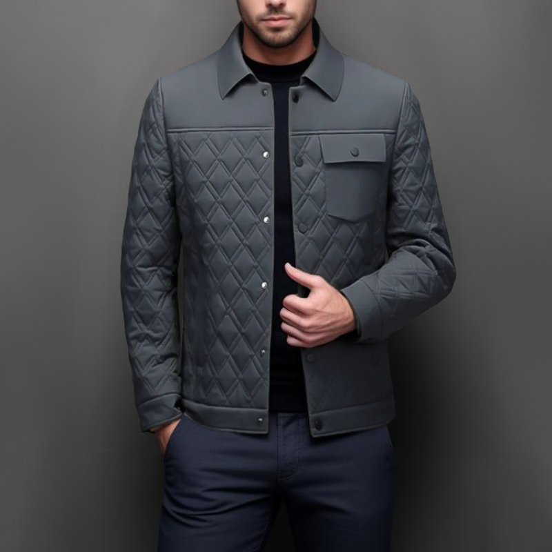 Men's Padded Jacket – Diamond Stitching – Regular Fit– Button Closure – Chest Pocket