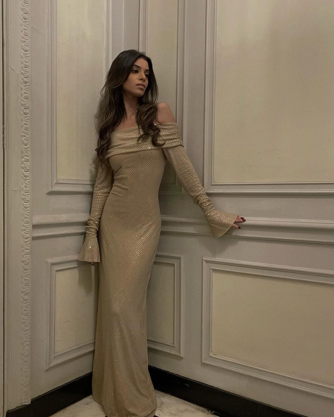 Sparkling Long Dress with Shoulder Pieces