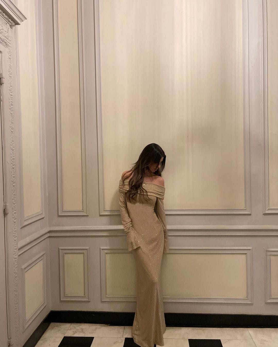 Sparkling Long Dress with Shoulder Pieces