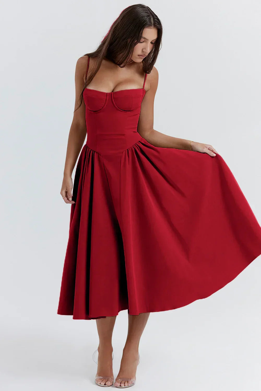 Elegant sleeveless midi dress designed for women