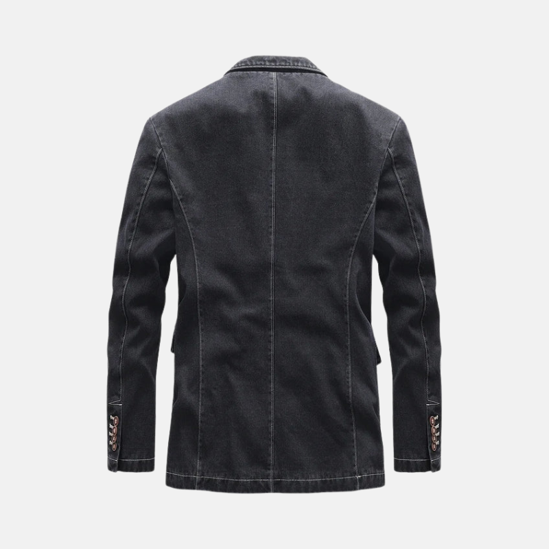 Men's Blazer – Tailored Semi-Slim Fit – Denim Look – Patch Pockets – Topstitch Details