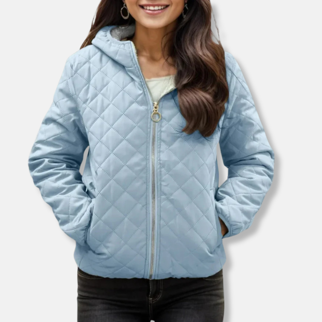Women's Quilted Jacket – Relaxed Fit – Diamond Stitching – With Hood – Elastic Hem