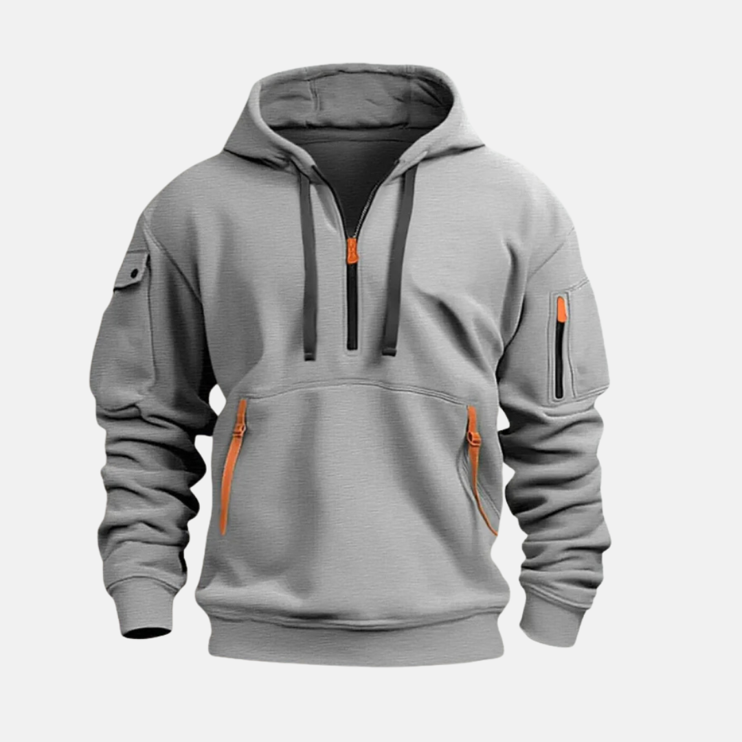 Men's hoodie sweater – Relaxed fit – Cotton – Quarter-zip – Multiple pockets