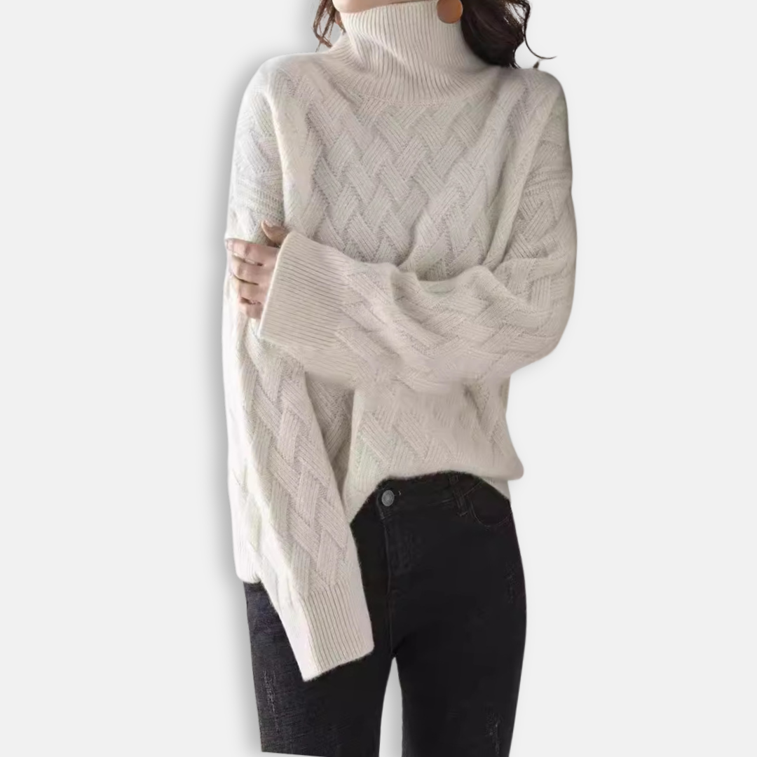 Ladies Pullover Sweater – Oversized Fit – Ribbed Turtleneck – Textured Knit