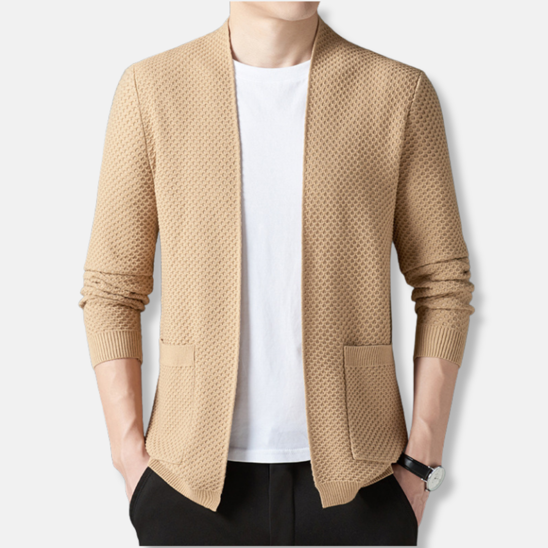Men's Cardigan - Cotton Blend - Open Front - Hip Length