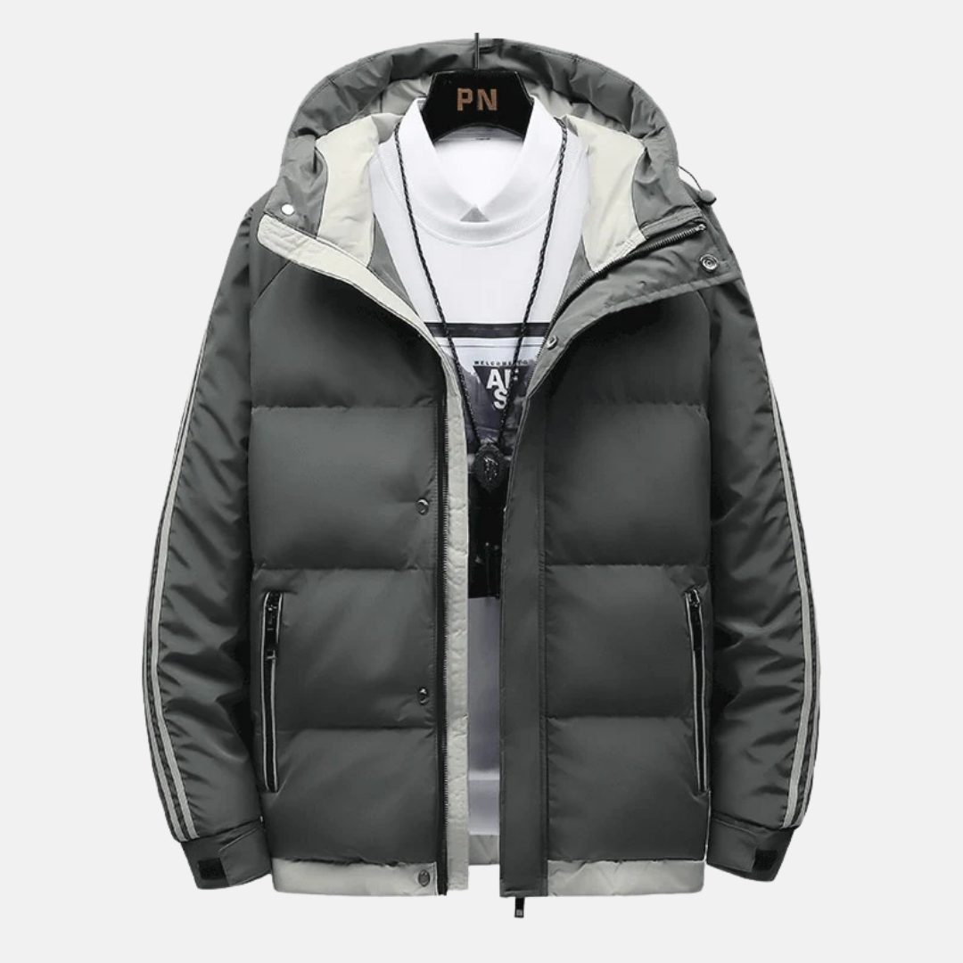 Men's Down Jacket - Woven Fabric - High Collar - Adjustable Cuffs