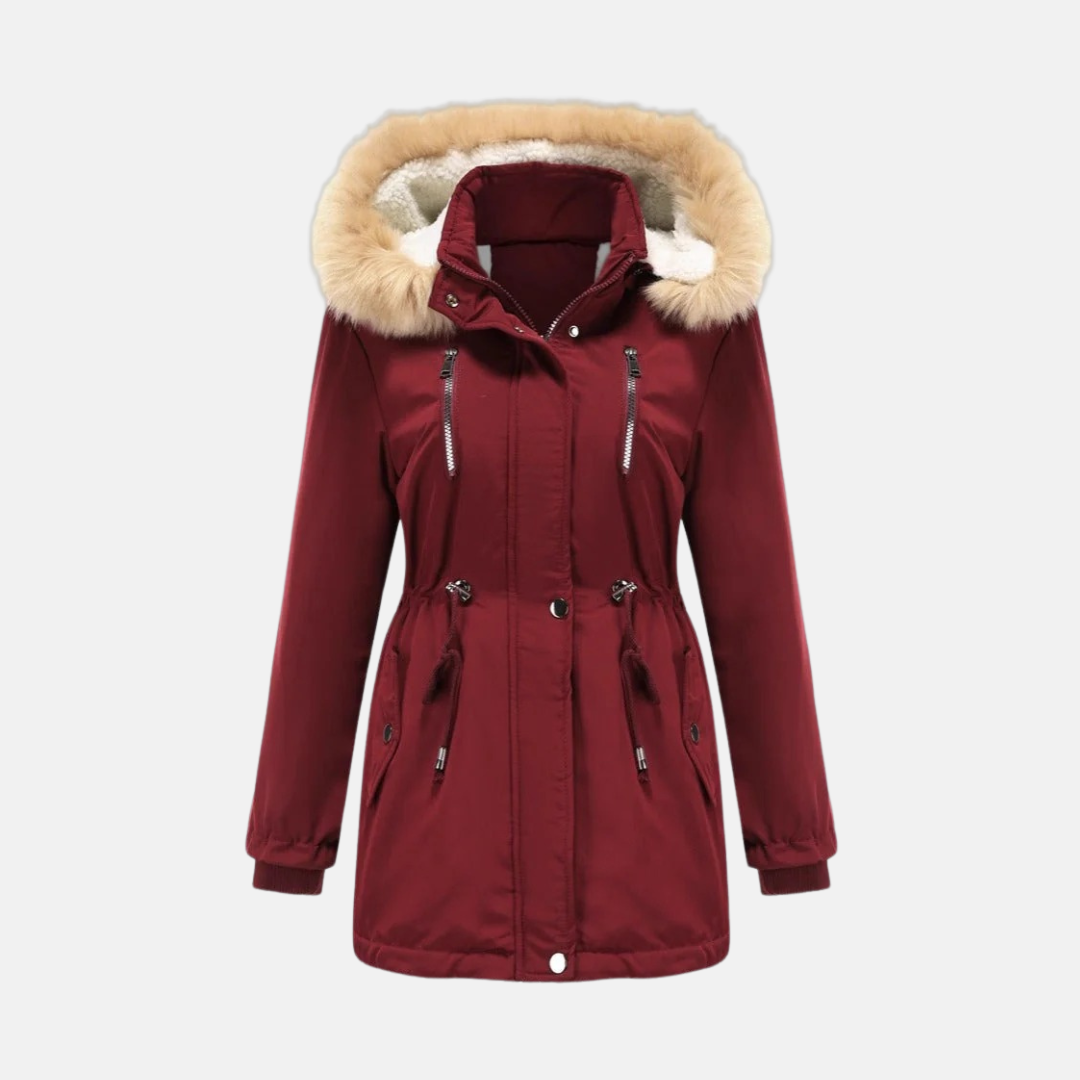Women's Parka Coat – Mid-Length Model – Adjustable Waist – Faux Fur Hood – Warm Lined