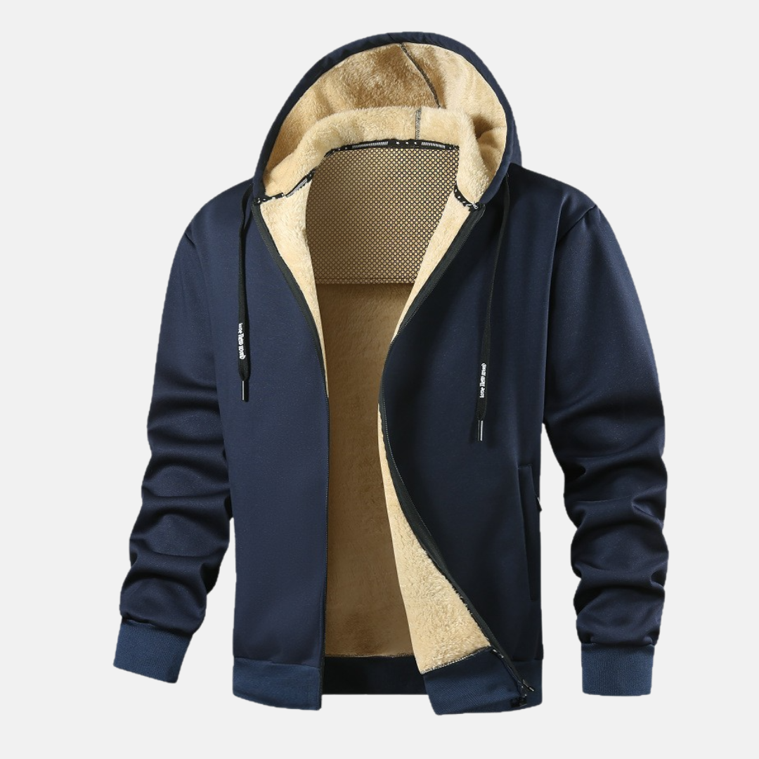 Men's hooded jacket – Relaxed fit – Plush lining – Zip closure – Ribbed trims
