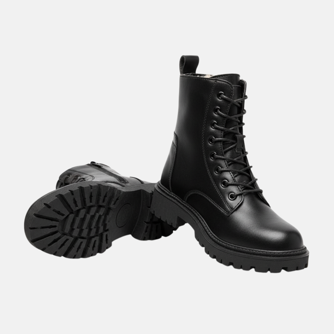 Ladies Ankle Boots – Faux Leather – Lace-up Closure – Zipper – Warm Lining – Profiled Sole