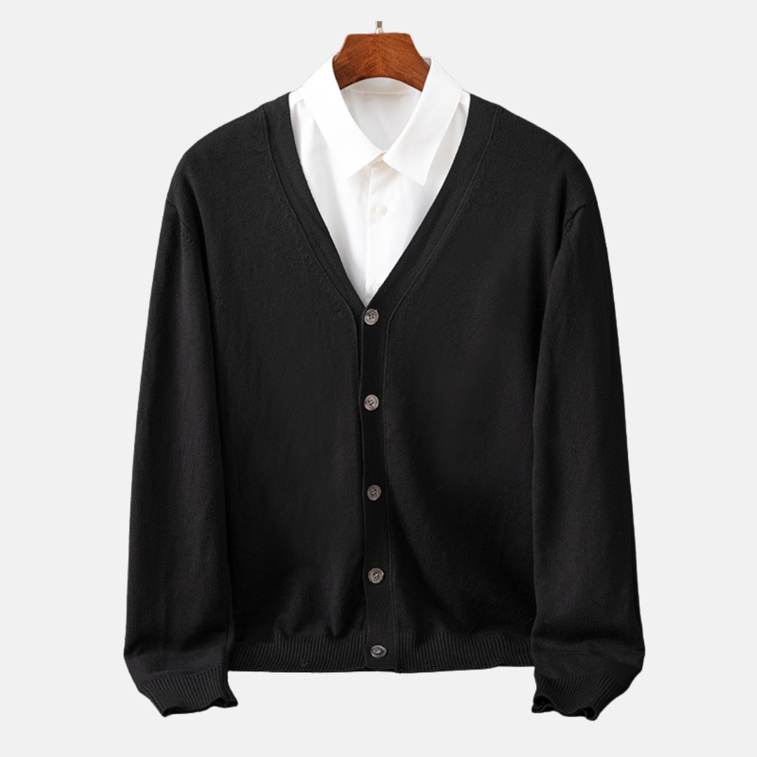 Men's Cardigan - Cotton Blend - V-Neck - Regular Fit